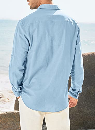 Jmierr Men's Linen Shirt Casual Stylish Button Down Beach Long Sleeve Dress Shirts With Flap Pockets For Men For Men, Us 48.5(2Xl), A Sky Blue #TOP2