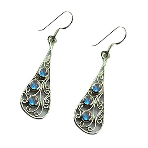 Gemsyogi Mujer Unisex 0.925 plata redonda Labradorita Natural Cover