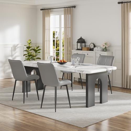 VECELO Dining Chairs Set of 4, Modern Upholstered Faux Leather Cushion Seat and Metal Legs for Kitchen, Living Room, Grey by VECELO - Used condition - Image 6