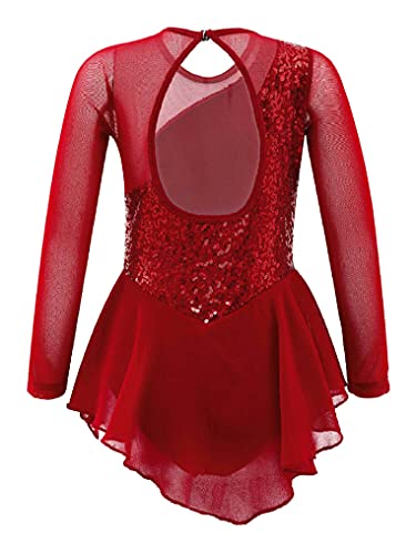 Oyolan Kids Girls Skater Figure Ice Skating Lreotard Dress Mesh Splice Athletic Gymnastic Ballet Dancewear Red B 14 Years #TOP1