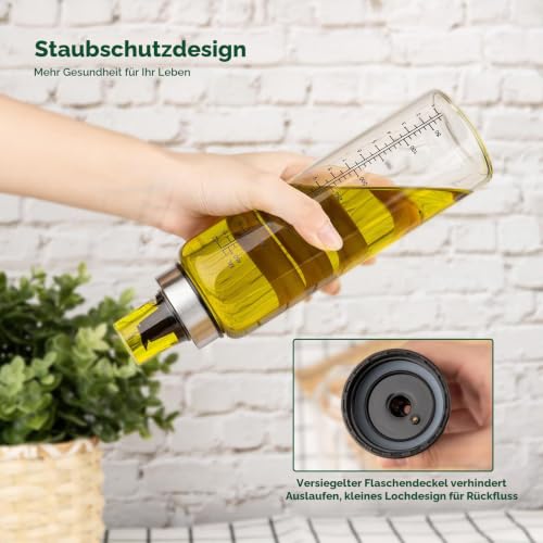 hotder Öl Flaschen Essig Flasche 500ml 2er Pack, Olivenöl Ölspender aus Glas, Behälter mit klarer Skala, Dispenser Essigspender für Öl… – Ansicht 5