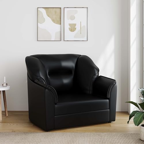 WESTIDO Emirates Leatherette 1 Seater Sofa for Living Room, Home & Office | Finish Color - Black