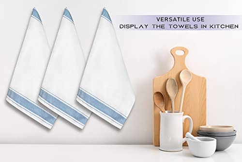 Zuperia Classic Kitchen Towels - 32 Pack - 15" X 26" - 100% Cotton Kitchen Dish Towels - Reusable Cleaning Cloths - Blue Tea Towels - Washable Hand Towels & Dish Towel (Green Striped) #TOP4