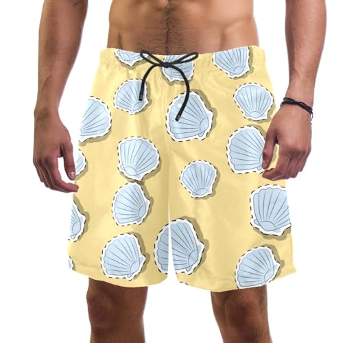 Short de bain homme jaune à motif coquillage pour la plage