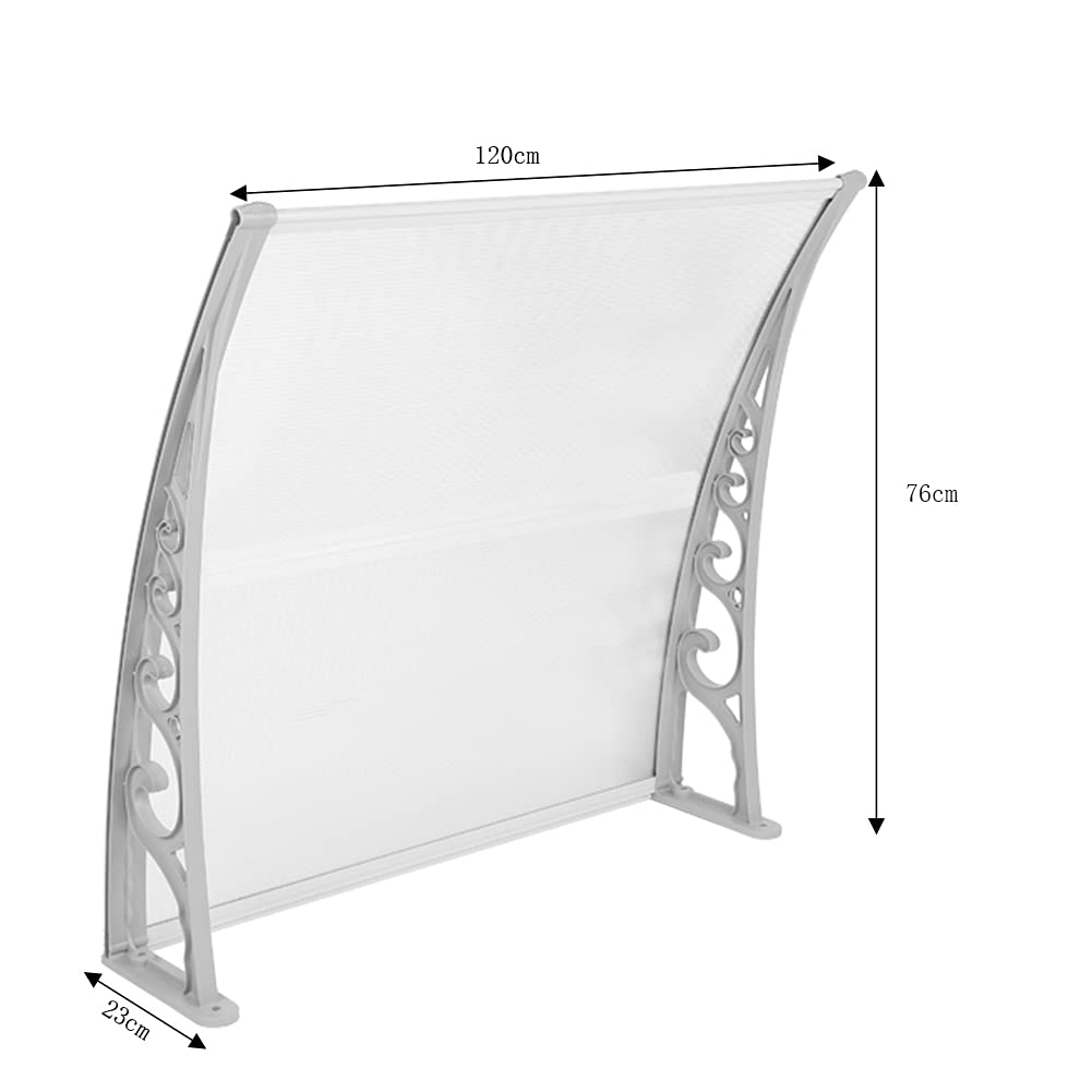Überdachung Haustür aus Aluminium und Polycarbonat, Vordach Haustür, Vordach für Haustür, Türdach, Balkon, Pavillion, Regenfest und UV Schutz (80×120 cm, Grau-weiß)