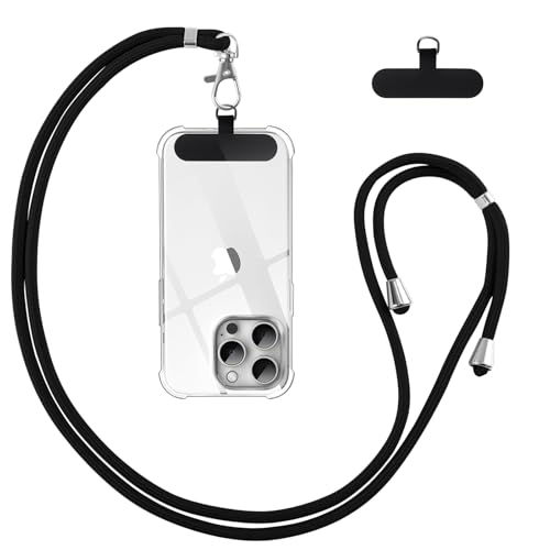Vauki Cordino per Cellulare Telefono Universale Tracolla Regolabile Collana Collo Nylon Catena Laccio per Cellulare e Patch Telefono per Maggior Parte Smartphone IPhone Samsung Huawei Xiaomi, Nero