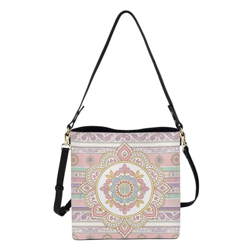 Image of HUGS IDEA Boho Bags for Women Leather Handbag Shoulder Bucket Crossbody Purse