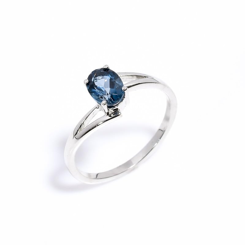 Bague en topaze bleue de Londres et argent 925 massif au raffinement intemporel