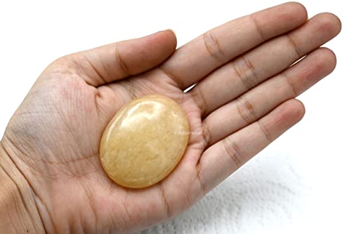 Image of Certified Yellow Aventurine Crystal Palm Pebbles Stones for Anxiety Stress Relief Massage - AAA Grade Original Healing Gemstone Agate Palm Stone for Yoga Meditation Spiritual Reiki Feng Shui
