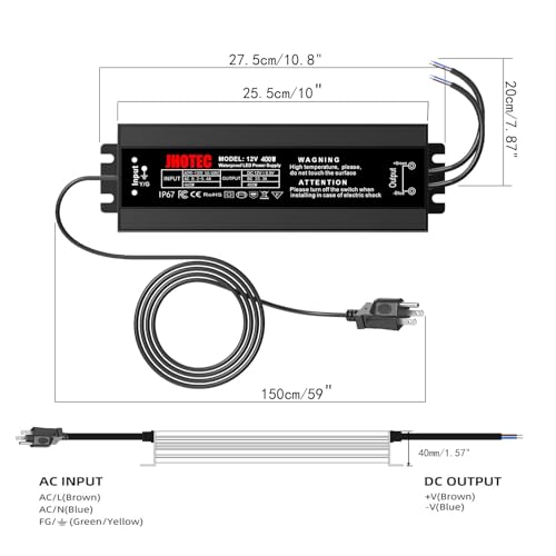 Image of LED Driver 400W, Waterproof IP67 Power Supply AC110-130V to 12V DC 33.33A Low Voltage Transformer Ultra Thin Adapter,with UL 3-Prong Plug for Outdoor LED Lights, Computer Project,Water Pump etc