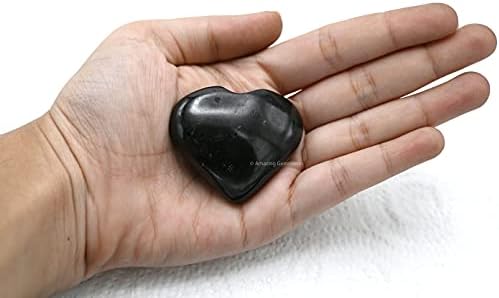 Amazing Gemstone Black Tourmaline Crystal Heart Palm Stone - Pocket Massage Worry Stone for Natural Body Chakra Balancing, Reiki Healing and Crystal Grid - 4