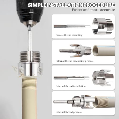 3Pcs Integrated Internal & External Pipe Threading Tool, Bestgle Dual-Function Pipe Thread Cutting Tool for 1/2\" & 3/4\"& 1\" PVC/Plastic Pipes, Electric Drill Compatible Pipe Threader Kit - Thumbnail 5