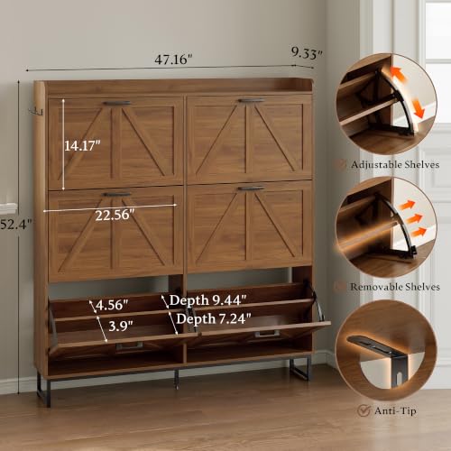 Image of BORNOON Shoe Cabinet with 6 Flip Drawers Narrow Shoe Storage Cabinet Organizer Wooden Freestanding Shoe Rack Hidden Slim Shoes Storage Cabinet for Entryway, Hallway, Living Room, Bedroom
