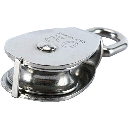 Creatiee-Pro 2Pcs M50 304 Stainless Steel Lifting Single Pulley Block, Heavy Duty Wire Rope Hanging Wire Towing Wheel #TOP4