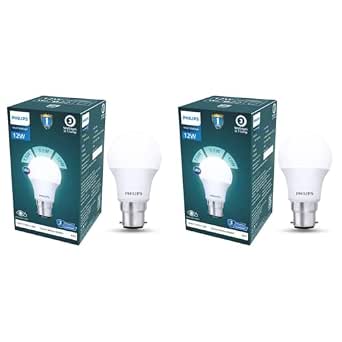PHILIPS 12W Dimmable LED Bulb | Cool White 6500K | B22 Base | Adjustable Brightness LED Light | Energy Efficient & Versatile Lighting | Pack of 2