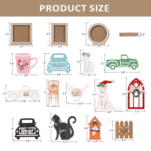 34 Piece Seasonal Tiered Tray Decor Kit with 3 Frames, Interchangeable Wooden Table Centerpieces for Halloween Fall Christmas Holiday Home Decoration Set, Rustic Wood Sign Plaques Decorative Trays - Image 8