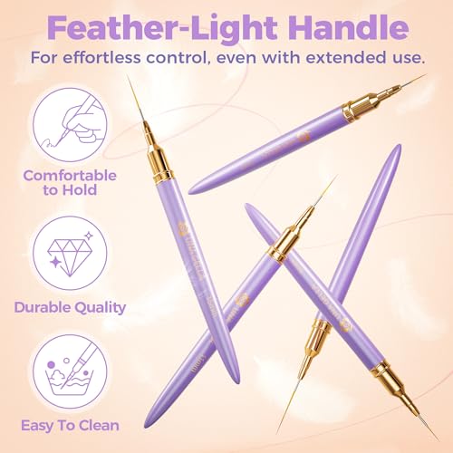 Image of UNA GELLA Nail Art Pens Metallic, Liner Brushes Set For Nail Art Gel Polish, 5Pcs Purple Color, Detail Nail Art Design Painting Brush Set For Nails Gel Fine Drawing Nail Tools, Sizes 7 /9 /11 /15 /25mm