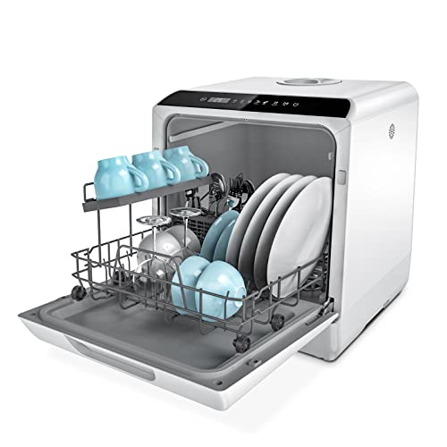 Hermitlux Countertop Dishwasher, 5 Washing Programs Portable Dishwasher With 5-Liter Built-in Water Tank, No Hookup Needed