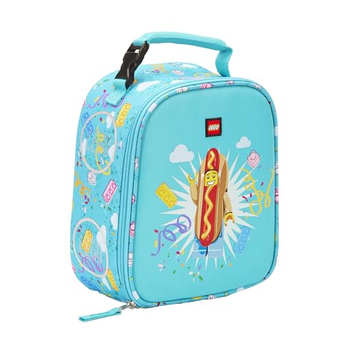 LEGO CHARACTER Lunch Box, Insulated Soft Reusable Lunch Bag Meal Container for Boys and Girls, Perfect for School or Travel, Meal Tote, Turquoise, One Size, LEGO Character (Hot Dog Guy)-themed