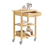 SoBuy Carrello da Cucina in Bambù Carbonizzato – Carrello Cucina in Legno con Ruote, Antib...