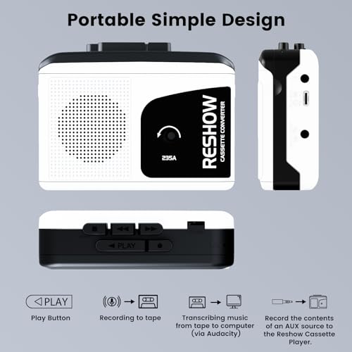 image for Reshow Portable Cassette Recorder Player with Built-in Speaker and Hea