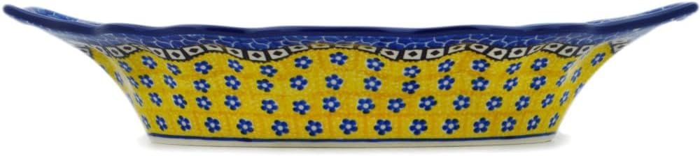 Polmedia Polish Pottery Platter with Handles 13-inch - Sunburst Daisies Pattern Handmade in Boleslawiec Poland by Ceramika Artystyczna + Certificate of Authenticity