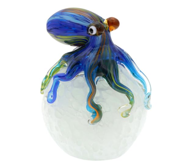 Fermacarte polpo in vetro artigianale blu su bolla bianca – scultura decorativa marina – 13 cm | Vetro Artigianale, Decorazione Marina, Tentacoli Colorati, Scultura Decorativa, Fatto a Mano