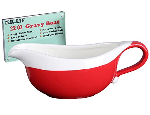 Gravy Boat 22 Oz Thanksgiving Gravy Boat White And Red Porcelain Gravy Bowl For Turkey, Sauces, Salad Dressings #TOP4