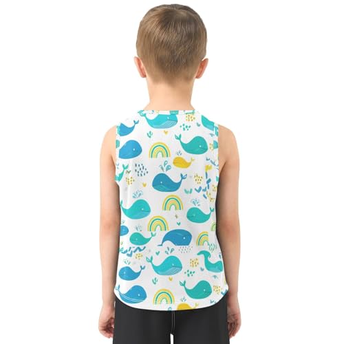 J JOYSAY Cartoon Whale Rainbow White Boys Tank Top Sleeveless Muscle Shirts Quick Dry Kids T-Shirts 3-15T3