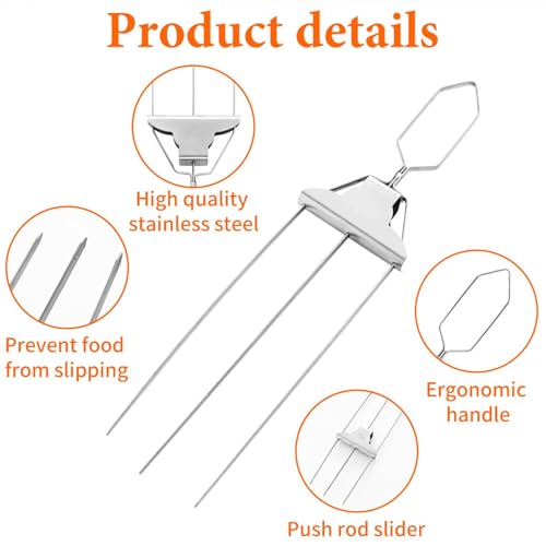 Pinchos de barbacoa reutilizables tipo picas planas de 3 dientes para verduras 8