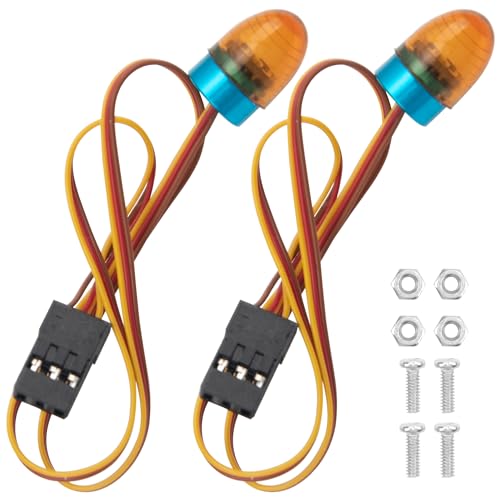 2Pcs ShareGoo RC Flashing LED Lights kit Led Lamp Rotating Beacon Light Compatible with Traxxas TRX4 SCX10 1/10 RC Crawler Engineering Excavator Car 1/14 Tamiya Tractor RC Car Truck (Orange)