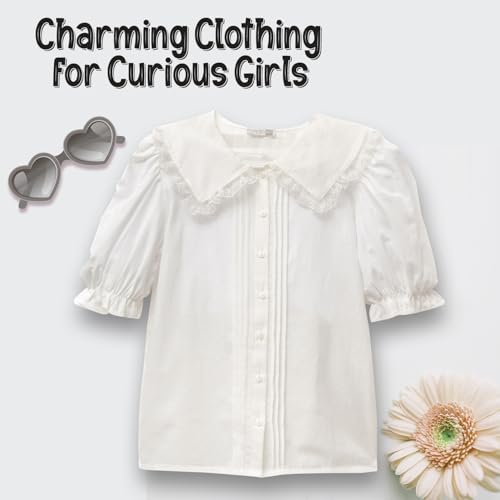 CUENTO Girls CottonTop- Doll Collar Neck, Short Ruffle Sleeves, Button Down Closure, Casual Top, Everyday Wear_P4