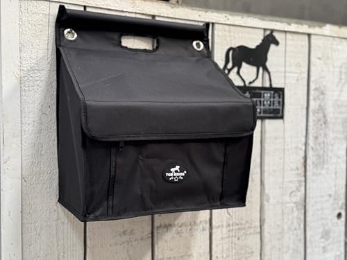 TGW RIDING Stall Front Organizer Bag, Black, Multi-Compartment Storage, Horse Grooming Supply Holder with Top Loading Design