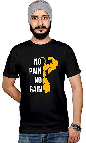 Image of Workshop Graphic Printed T-Shirt for Men & Women | Motivational Quote T-Shirts No Pain No Gain | Hindi Slogan Gym Yoga Tshirts | Round Neck Tees | 100% Cotton T Shirts | Half Sleeve Tshirt Black