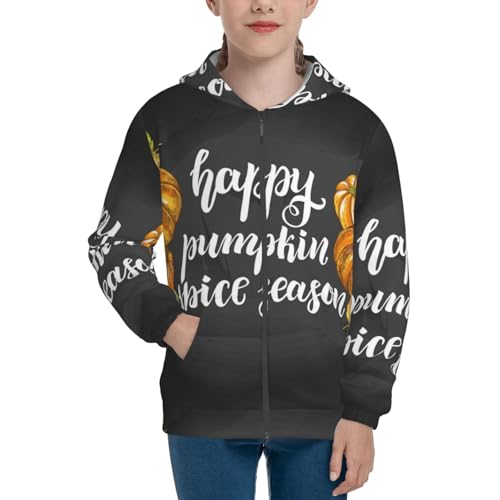 Autumn Harvest Pumpkins Kids Pullover Hoodies Boys Zip Up Sweatshirts Girls Athletic Clothes with Pocket3