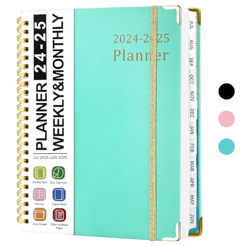 Calendar 2024-2025, Book Calendar, A5, Calendar Book Ring Binder from July 2024 to June 2025 with Monthly Register Weekly Planner Diary 2024/2025 for Office Household School Written (Green,
