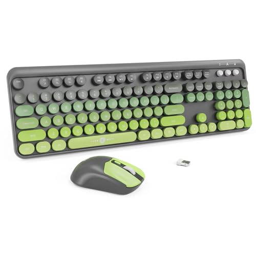 Image of FD Wireless Keyboard and Mouse Combo | Cute Colorful Keyboard and Mouse with 2.4GHz Cordless Retro Typewriter Keyboard | Auto-Sleep | USB Receiver for Windows PC /Laptop - Grey Green Gradient