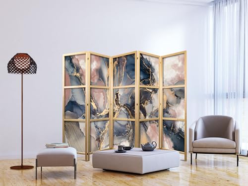 murando - Paravent Innen Raumteiler Holz Abstraktion 225x172 cm 5-teilig Japanische Trennwand Raumtrenner Room Divider Mobiler Sichtschutz Spanische Wand Raum Abtrennung Marmor gemalt f-C-0493-bh-a