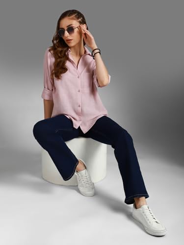 Image of High Star Women's Classic Oversized Spread Collar Long Sleeves Cotton Casual Shirt