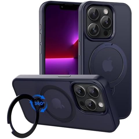 CACOE Magnetic Case for iPhone 13 Pro 6.1 inch with 360° Rotatable Ring Phone Stand,Compatible with MagSafe & Magnetic Car Phone Mount,Cover Phone Holder for Desk Meeting/Videos（Dark Blue） Cover