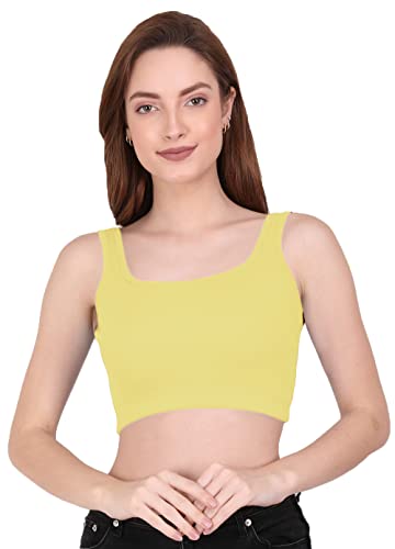 Image of THE BLAZZE 1044 Women's Cotton Basics Sexy Solid Square Neck Slim Sleeveless Saree Readymade Saree Bra Blouse Crop Top T-Shirt for Women