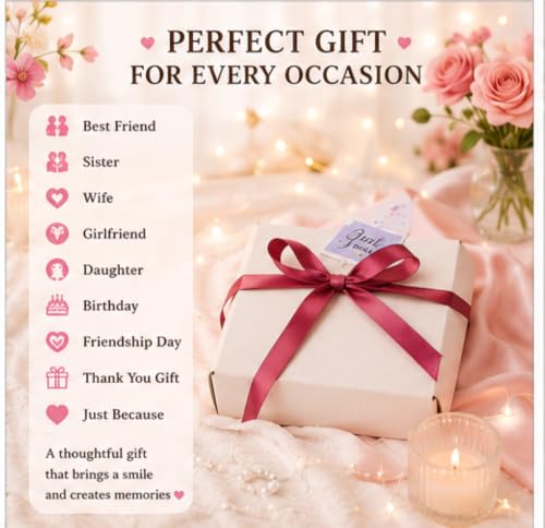 Image of Mei & More Birthday Gift Combo for Girls & Women - Scrunchie, Bow Hair Claw, Flower Clip, Beaded Charm Bracelet & Korean Pearl Earrings | 8-Piece Fashion Jewelry & Hair Accessory Gift Set for Women & Girls, Random Colours & Designs