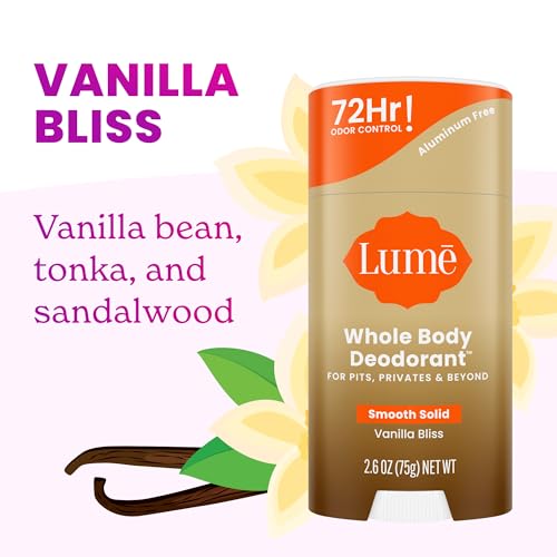 Image of Lume Whole Body Deodorant - Smooth Solid Stick - 72 Hour Odor Control - Doctor Developed - Aluminum Free, Baking Soda Free and Skin Loving - 2.6 Ounce (Pack of 3) (Vanilla Bliss)