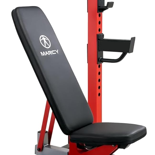 Marcy Deluxe Olympic Weight Bench with Adjustable Back and Bar Catch and Optional Arm Curl, Leg Developer, Lat Tower Attachments (Sold Separately), Personal Home Gym for Strength Training, Weightlifting