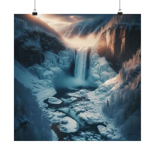 Rjukandefossen, Norway – Frozen Waterfall in Winter Glow Matte Poster – Made in USA – 18 * 18 inch