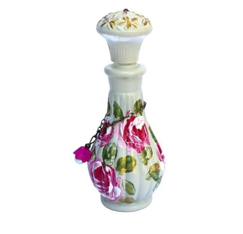 Elegant Hand-Painted Rose Glass Perfume Bottle with Dauber – Romantic Victorian Decor for Vanity and Gift Giving