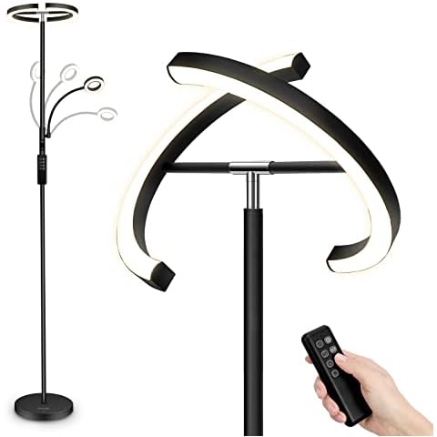 FIMEI Floor Lamp, Reading Standing Lamp, Stepless Dimming & 4 Colour Temperatures, Remote & Touch Control, Modern Standing Light for Living Room, Bedroom, Office, Black Cover