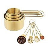 Measuring Cups and Spoons Set, Kaloo 8PCS Stainess Steel Metal Measuring Cups, Gold Finish, Ideal for Cooking and Baking