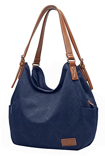 Image of Worldlyda Women Canvas Hobo Purse Multi Pocket Tote Shopper Shoulder Bag Casual Top Handle handbag with Embroidery Ethnic