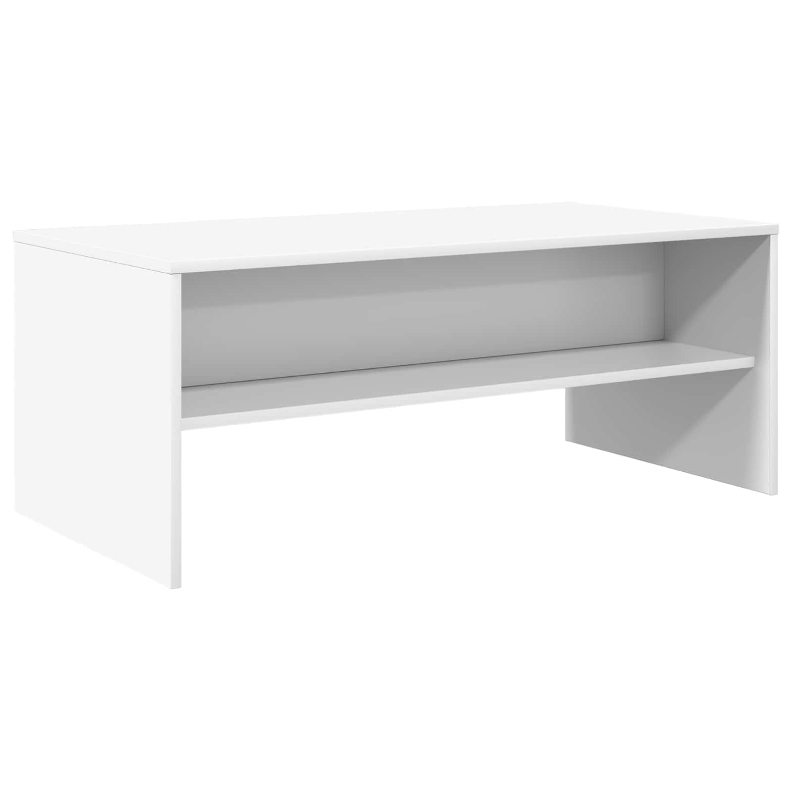 Table basse blanche 100x50 cm en bois d'ingénierie avec double étagère